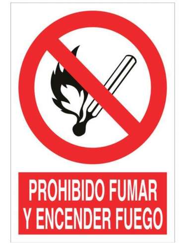 CARTEL PVC ADHESIVA 148*210 PROHIBIDO FUMAR Y ENCENDER FUEGO