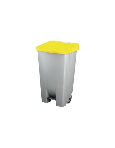 120 L. TRASH CONTAINER WITH GRAY WHEELS WITH YELLOW LID