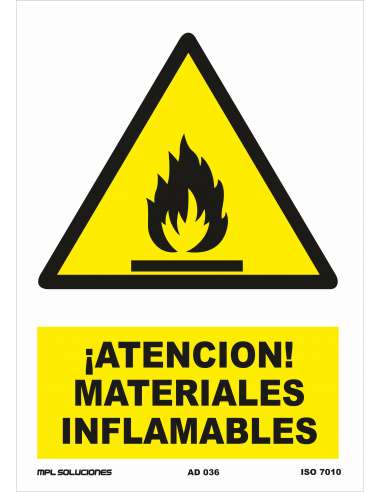 CARTEL PVC 10* 15 ATENCION MATERIAS INFLAMABLES