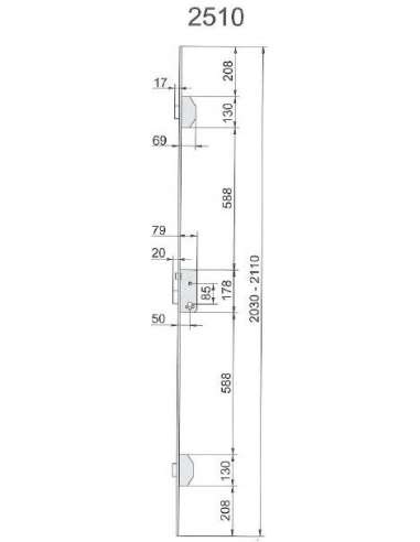 UCEM CERRADURA 2510CL 50 85 LATON MADERA EMBUTIR PUNTOS 3 PUNTOS PICAPORTE/PALETON FRENTE 20*10