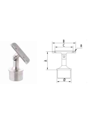 INOX ACC.SOPORTE TUBO VARILLA REGULABLE CORTA PLETINA CURVA 43 PULIDA