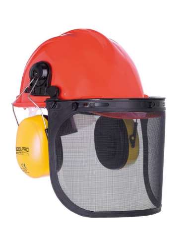 CAPACETE DE CABEÇA DA MARCA + CAPACETE ANTI-RUÍDO FLORESTAL SERRA/ROÇADEIRA + TELA DE GRADE 2088KF VERMELHO