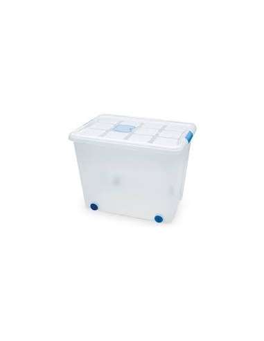 CAJA PLASTICO ALIMENTARIA C/RUEDAS BLANCA 60 L.