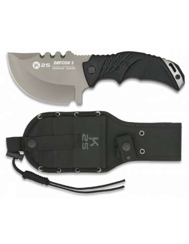 CUCHILLO TACTICO K25 DEFCON 3 NEGRO C/FUNDA 10 CM