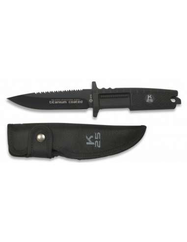 CUCHILLO TACTICO K25 BAÑO TITANIO C/FUNDA 12 CM