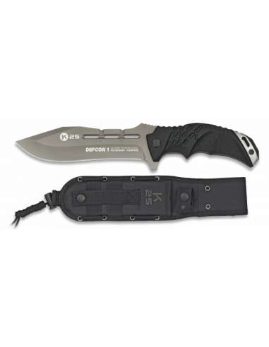 CUCHILLO TACTICO K25 DEFCON 1 NEGRO C/FUNDA 15 CM