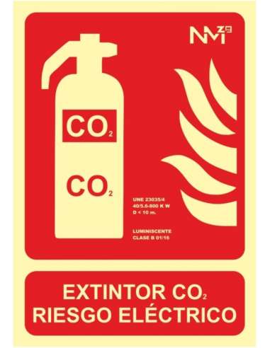 CARTEL PVC CLASE A 21* 30 EXTINTOR CO2 RIESGO ELECTRICO