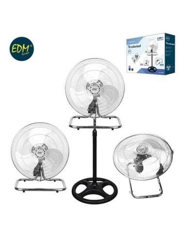 EDM VENTILADOR CROMO 3en1 PIE/SUELO/PARED GIRATORIO 45 CM 80W ALTURA REGULABLE 165-185CM