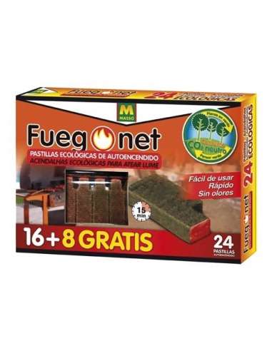 FUEGONET PASTILLAS ECOLOGICAS AUTOENCENDIDO 16+8