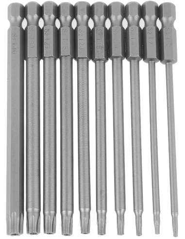 JUEGO PUNTAS DESTORNILLADOR 1/4 TORX 100 10 PZ  T6,T7,T8,T10,T15,T20,T25,T27,T30,T40