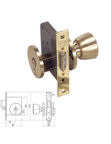 UCEM LOCK 5300P 50 WOODEN MORTISE W/KNOB/HANDLE HL.