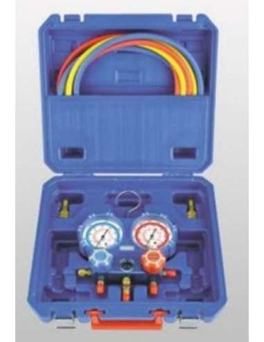 JUEGO MANOMETROS ANALIZADOR GASES R22+ R410+R404A+R410A+R407C+R32+MANGUERAS 1.5 M.