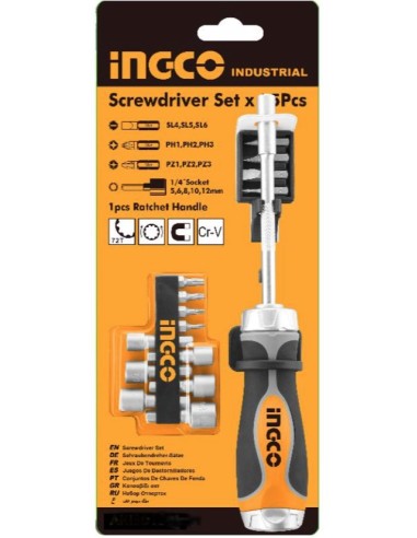 INGCO SCREWDRIVER AKISD1508 HANDLE+14 BITS+SOCKETS