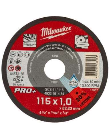 MILWAUKEE DISCO CORTE INOX PLANO 115*1.0*22 PRO+