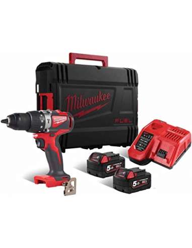 BROCA MILWAUKEE 18V.2 BATERIAS 5.0Ah+CARREGADOR+CAIXA DE MARTELO COM ESCOVAS M18BLPD2-502X