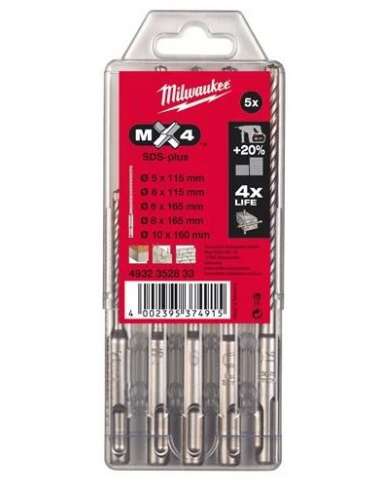 MILWAUKEE JUEGO BROCAS SDSPLUS 4 PUNTAS 5 PZ 5+6*110+6*160+8+10