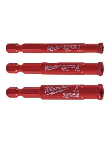 CONJUNTO DE BROCA DE COROA DE DIAMANTE MILWAUKEE 1/4 3 PZ.5+8+10 MM 5+8+10