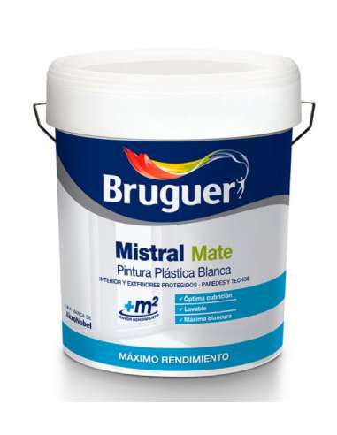 BRUGUER PINTURA PLASTICA BLANCA MATE MISTRAL 4 LITROS PARA INTERIOR Y EXTERIOR BRUGUER