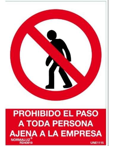 CARTEL PVC 30* 21 PROHIBIDO EL PASO PERSONA AJENA EMPRESA LOGO